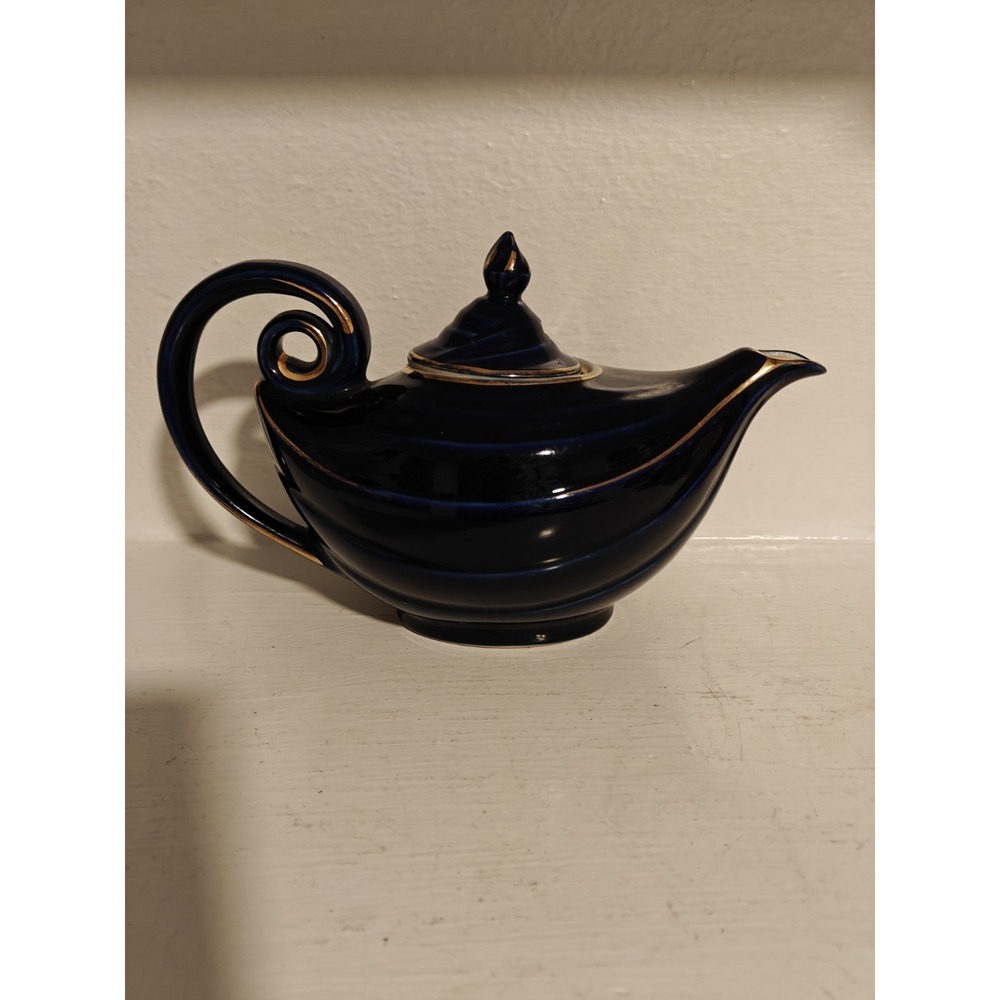 HALL Aladdin Teapot Cobalt Blue With GOLD TRIM Genie Lamp 6 CUP Teapot